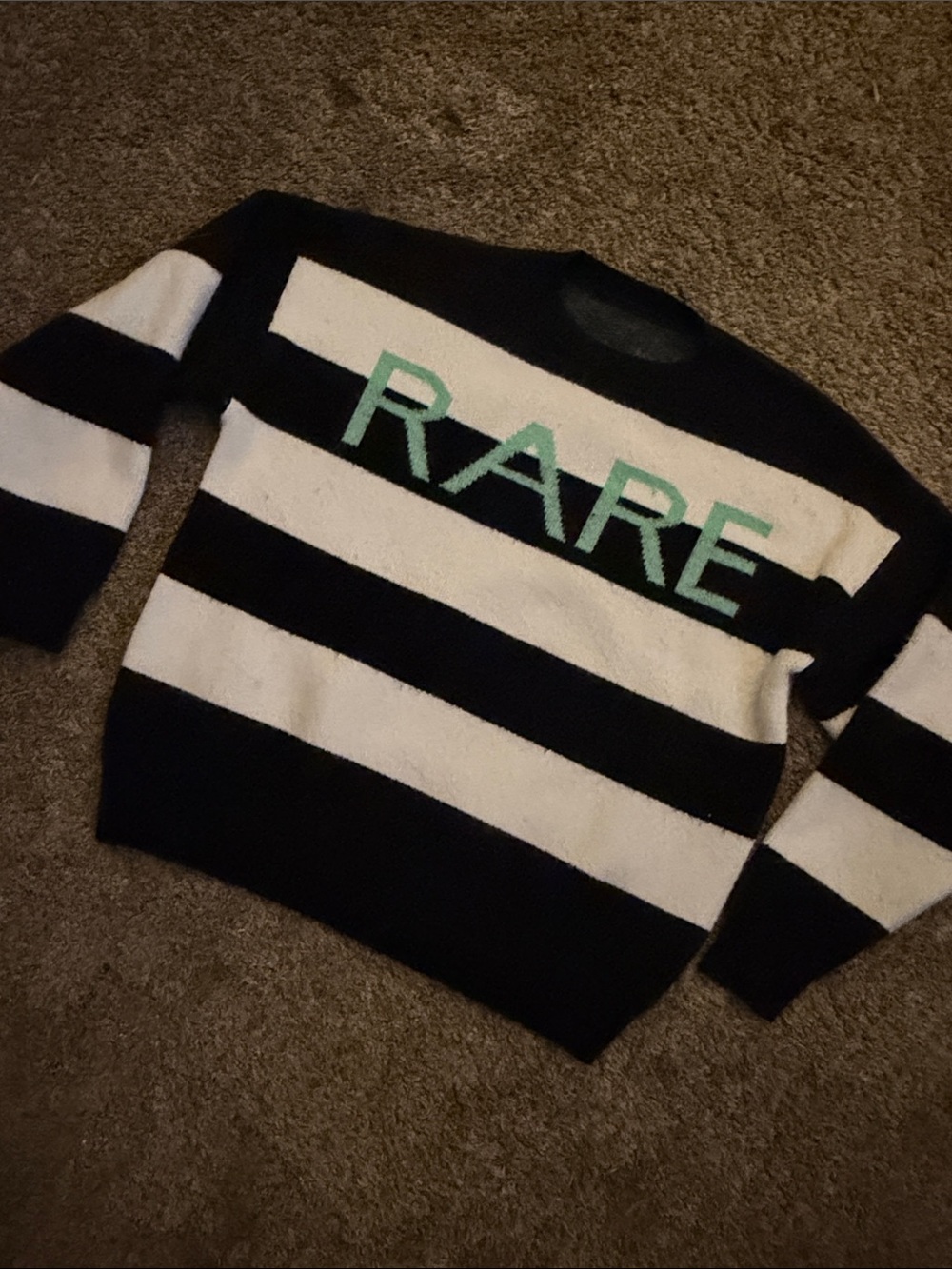 Black & White Striped Sweater with Mint 'RARE' Logo